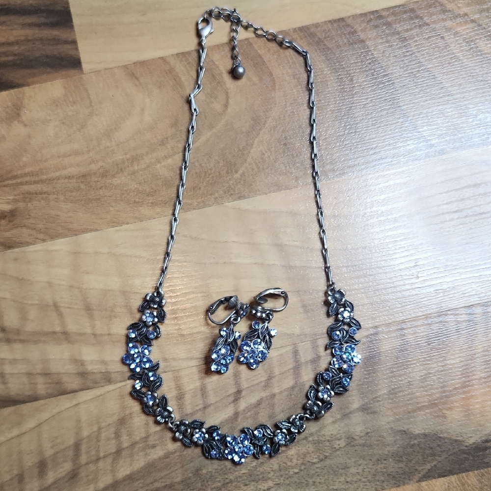 90s blue rhinestone jewelry set